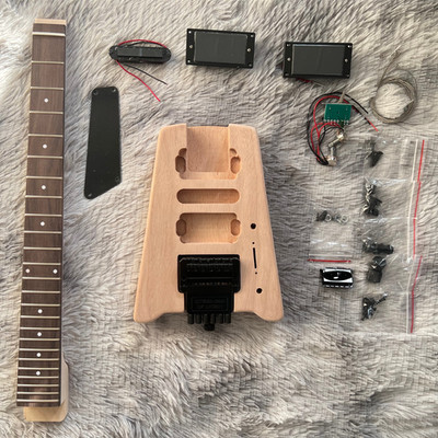 DIY Headless Mini Electric Guitar Mohagany Body Black Pickguard