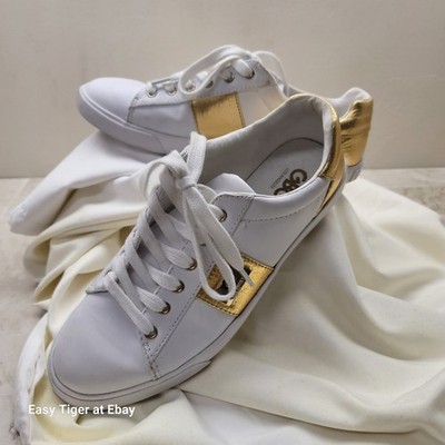 GUESS GBG Women Los Angeles Flat Sole Sneakers White Gold Tennis Shoes Lace  Ups