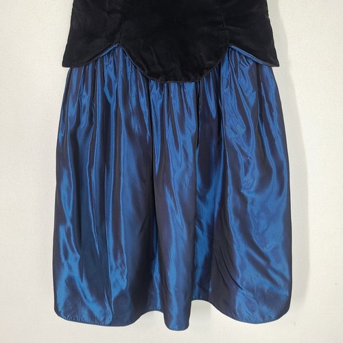 VTG Jessica McClintock Gunne Sax Dress Sz 10 Blue Taffeta Black Velvet Party - Picture 6 of 13