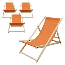 Lot de 4 chaises longue de jardin bain de soleil orange cadre bois de pin 120 kg