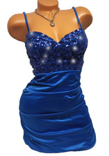 Glitzer Pailletten Kleid Satinkleid Abendkleid Etuikleid Cocktailkleid Blau34 36