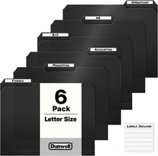 Plastic Manila, 6 Pack, 8.5x11, Black 3-Tab File Folders