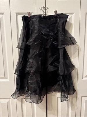 H&M Skirt Black Tiered Ruffled Flare Size 14