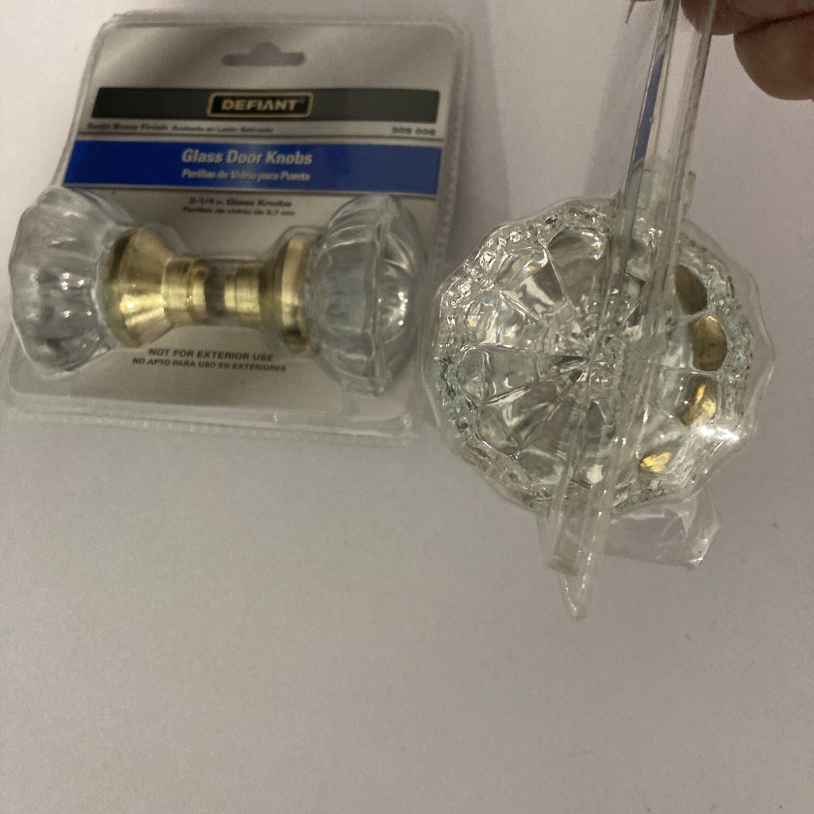 2 Glass Door Knobs Satin Brass Finish With Spindle 21/4 Inch 2.25