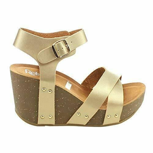 Refresh MARA-05 Gold Ankle Strap Comfort Criss Cross Platform