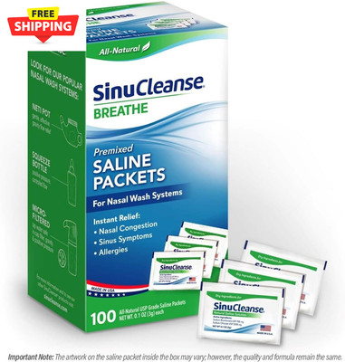 Pre-Mixed Saline Packets for Sinus Rinse and Nasal Irrigation Systems, 100 Count