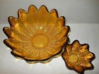 MCM Vintage Blenko Glass 6143L/6143S Jonquil Floriform Lotus Bowl Set Husted