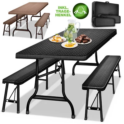 tillvex® Bierzeltgarnitur Set Rattan klappbar Festzeltgarnitur Bierbankgarnitur
