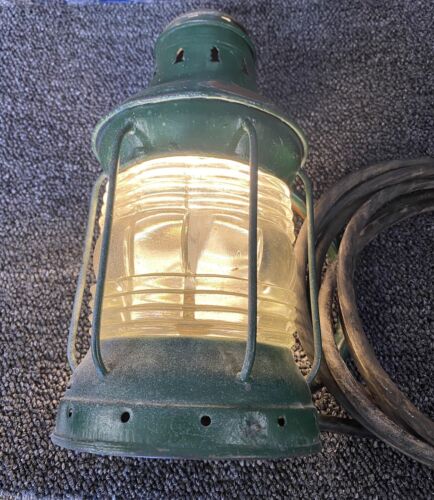Antique 11” Lamp 1910 TRIPLEX Nautical Lantern w/Fresnel Wired 110v - Picture 1 of 11