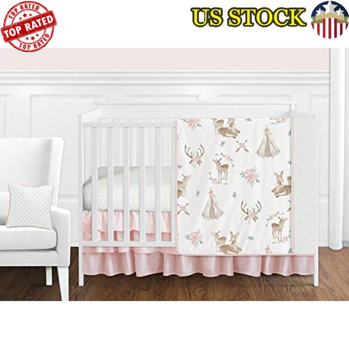 11 Piece Boho Woodland Deer Floral Baby Crib Bedding Set Microfiber Decor New