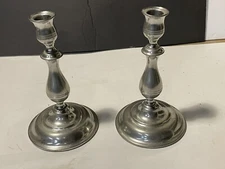 VINTAGE LOT OF 2 KIRK Stieff Pewter Candle Holders 7.5" TALL