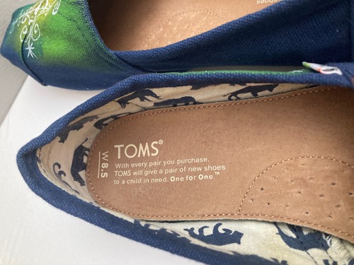 Toms Shoes Custom Painted Navy Blue Green Red Canvas Slip-On Women’s 8.5 - Picture 7 of 8