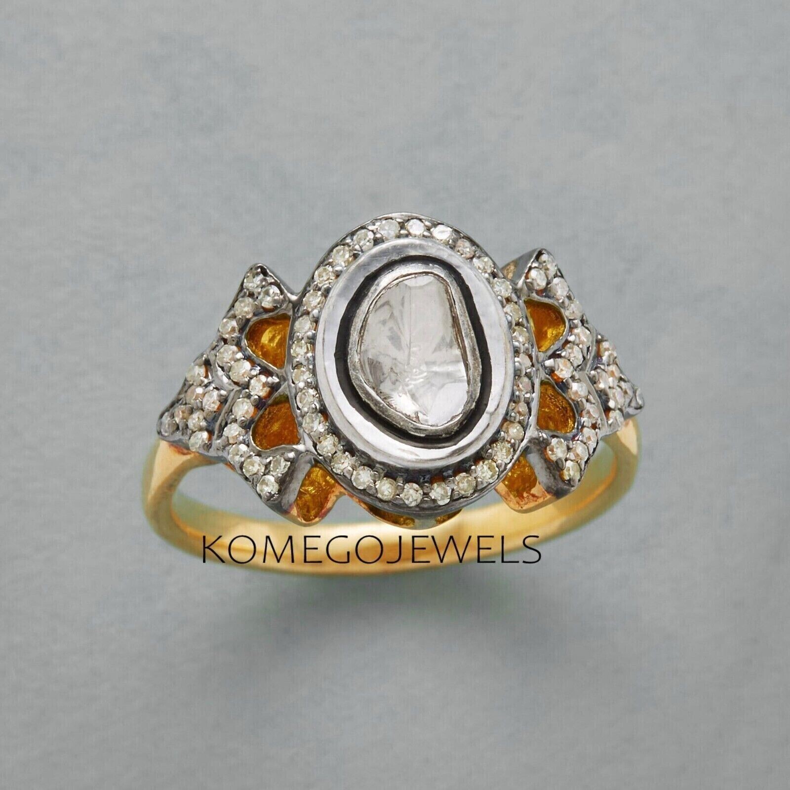 July Birthstone Natural Ruby Polki Pave Diamond Slice Ring for Women