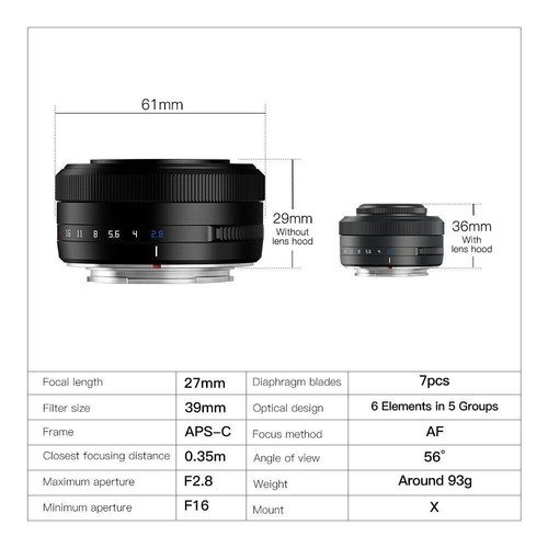 US TTArtisan 27mm F2.8 APS-C Auto Focus Lens for Sony E Fujifilm X Cameras - Picture 4 of 11