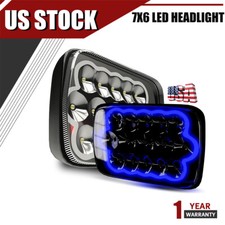 Pair 5x7 7x6 Led Headlights Hi-lo Beam Blue Drl For Jeep Cherokee Xj Yj Chevy