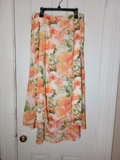 CATO Medium Peach Floral Hi-Lo Full Flowy Midi Skirt Sz 8 M Women A5
