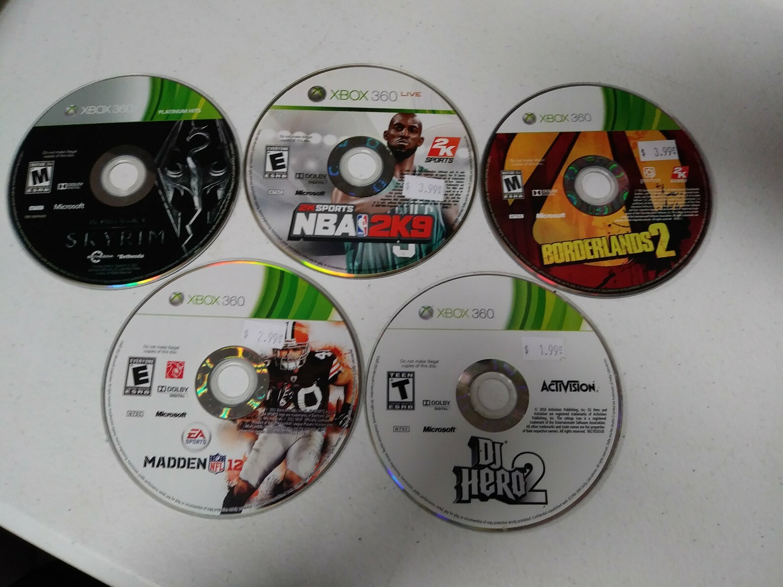 Lot Of 5 Xbox 360 Disc Only Games Skyrim Boderlands 2 NBA 2k9 Madden 12 DJ Hero2 eBay