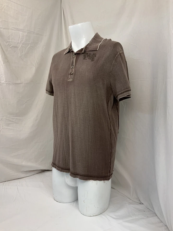 Guess Polo Shirt L Men Brown 100% Cotton Distressed Worn Once YGI Q1-59 - Image 4 of 4