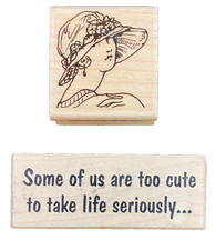Rubber Stamp Some of us are too cute Young Woman in Fancy Hat