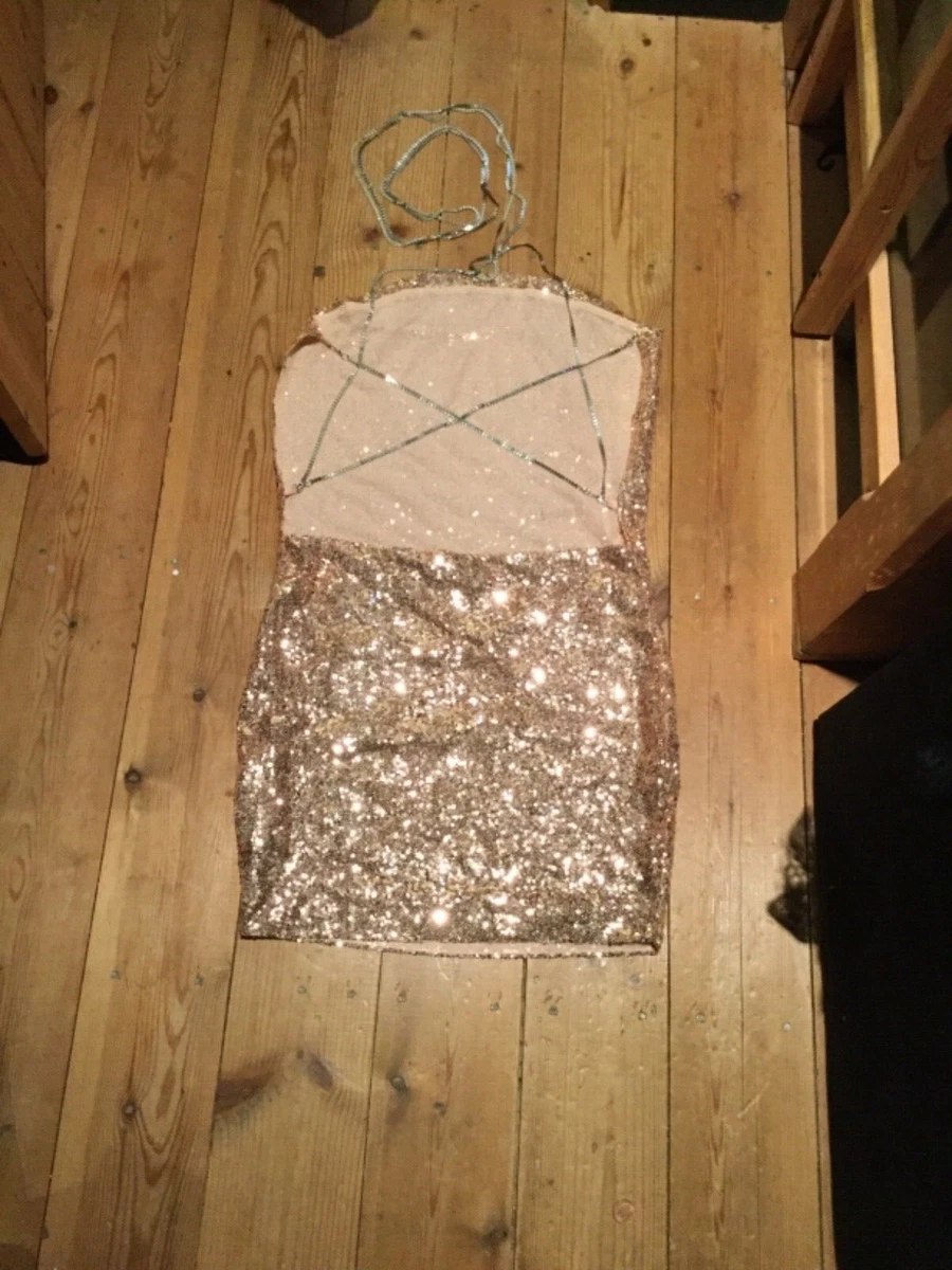 Rose gold sequin 2025 chain choker mini dress