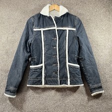 Vintage Y2k Womens Billabong Sherpa Lined Denim Jean Jacket Button Up Small