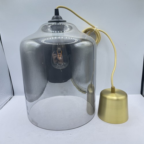 LARGE Glass Pendant Shade 31cm x 25cm IKEA Avery Smoky Grey Bell with Bulb - Picture 9 of 12