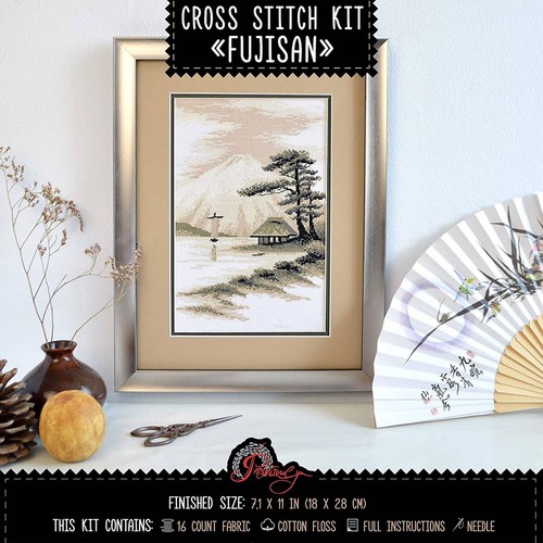 Japan cross stitch kit "Fujisan" Modern Mount Fuji landscape embroidery kit - Picture 6 of 9