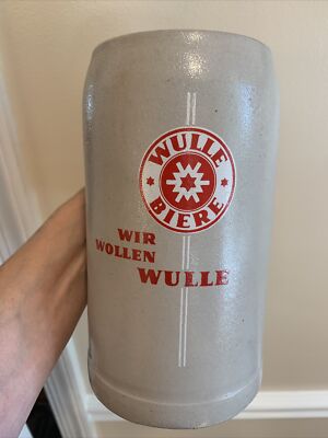 Vintage 1960's Wulle Biere Gray Stoneware Beer Stein Mug Germany Heavy 1L
