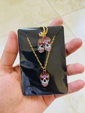 Sugar Skull Dangle UV-Printed Necklace Unisex kids women men 