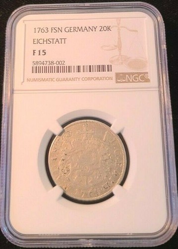 1763 FSN GERMANY SILVER 20 KREUZER 20K EICHSTATT NGC F 15 TOP POP FINEST KNOWN - Picture 5 of 5