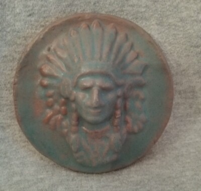 Studio Pottery Native American Indian Chief Pottery Tile 3.75'' Signed Dixon 1998