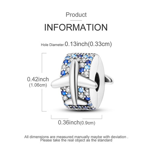 MULA Original Flugzeug Clip DIY Charm CZ Für Frauen Armband 925 Versilbert - Bild 3 von 5
