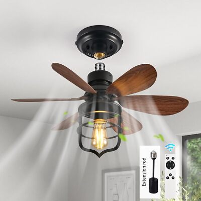 20IN Socket Fan Light with Remote Screw in Ceiling Fan in Light E26 bulb Black