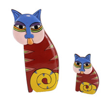Set of 2 Wooden Cat Figurines Tallest is 8" x 4"
