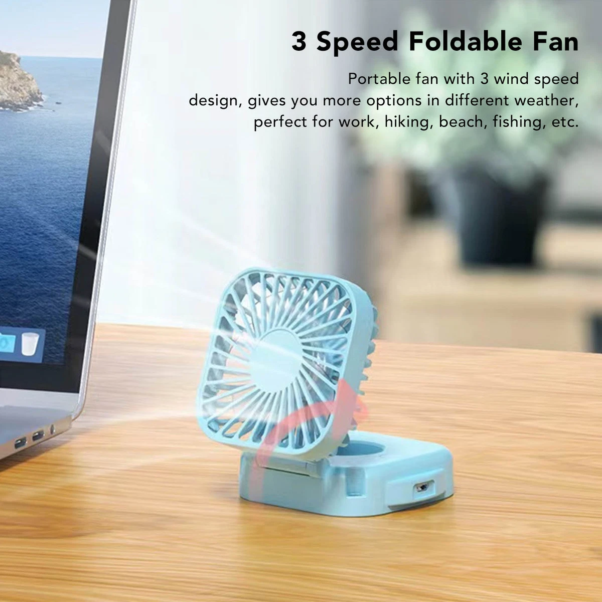 Small Fan Mirror 500mAh Battery Rechargeable Portable Fan Low Noise Lanyard For