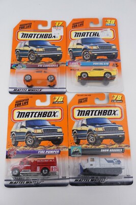 4 Piece Lot of Match box #17 VW Concept #38 GTO #76 Fire Pumper #78 Snow Groomer
