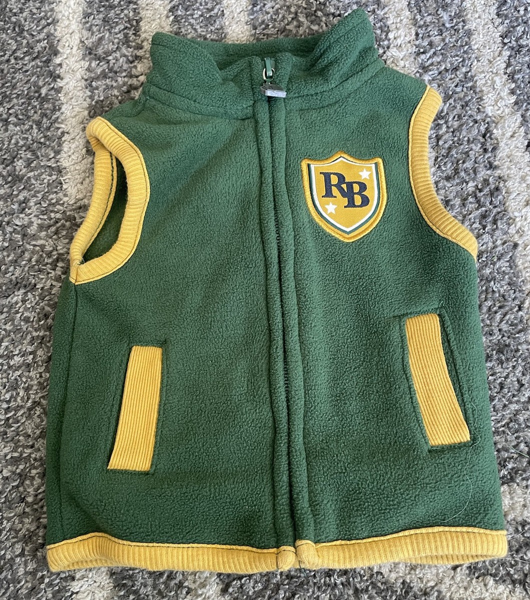 ラッキー＊ Rugged Bear Green Yellow Baby Fleece Zip Up Vest Size 3 6 3-6 Zip