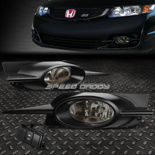 FOR 09-11 HONDA CIVIC COUPE SMOKED LENS BUMPER FOG LIGHT LAMPS W/BEZEL+SWITCH - Picture 1 of 5