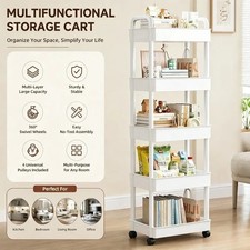 5 Tier Rolling Storage Cart Kitchen Organizer Shelf Rack Utility Slim Trolley