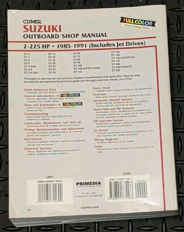 Manual de servicio Clymer Suzuki 2-225 hp 2 tiempos incluye transmisión por chorro 1985-91 (B781) Foto 2 de 4