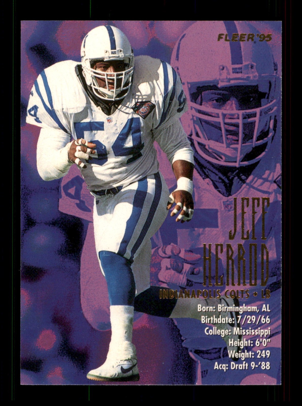 166 Jeff Herrod 54 Colts 1995 Fleer Football Sports Trading Card