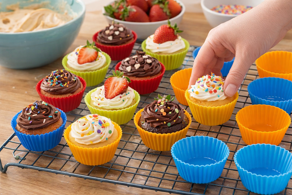 Oxid7 24X Silikon MuffinföRmchen Cupcake FöRmchen Wiederverwendbar Antihaft Bunt-image