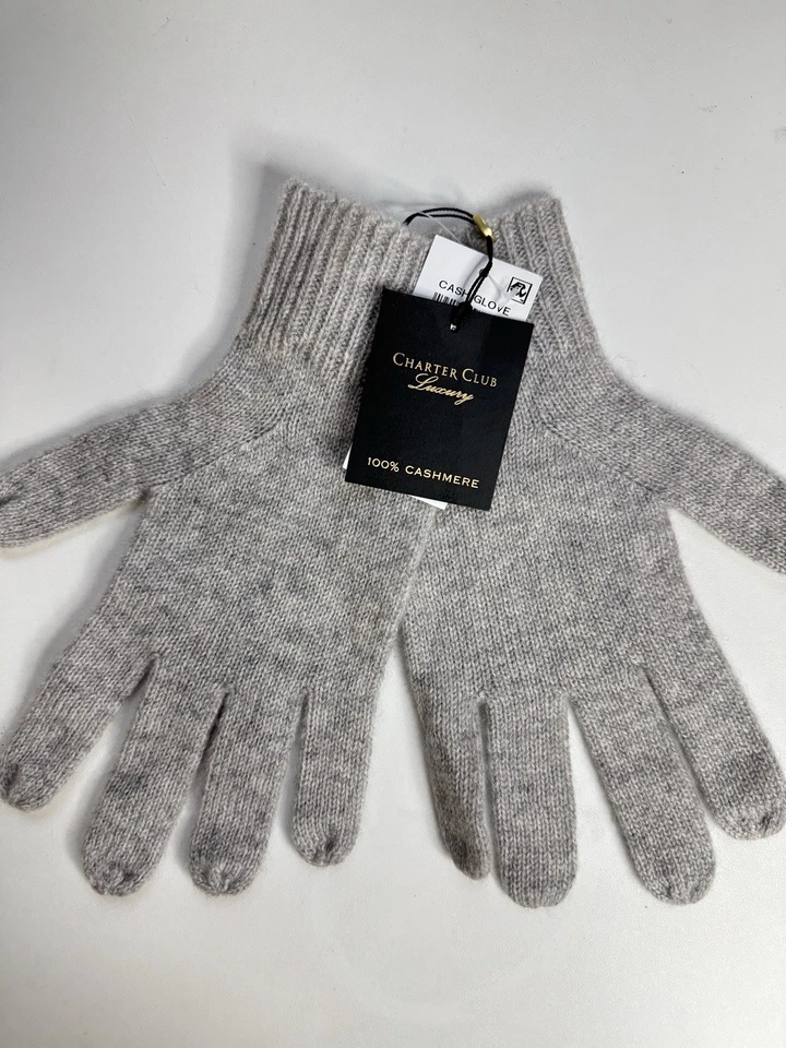 Charter Club 100% 羊绒针织女式手套-灰色-均码 — 第 3/4 张图片