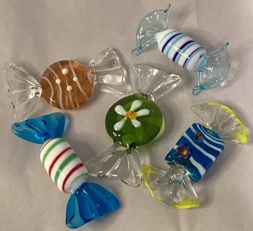 Blown Glass Wrapped Candy Pieces Lot Of (5) Vintage Murano Style