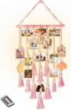 Hanging Photo Display Wall Decor, Pink Macrame Wall Hanging Boho Room Bedroom De