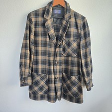 Vintage 90s Mens Small Pendleton Brown Plaid 100 Virgin Wool Blazer Jacket USA