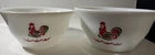 Vintage 1950s Hazel Atlas Red Rooster Milk Glass Mixing Bowls Pair 7.75 8.75