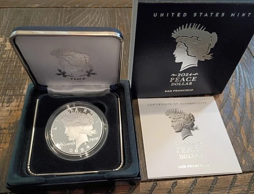 US Mint 2024 Peace Proof Silver Dollar San Francisco Complete with Box & COA