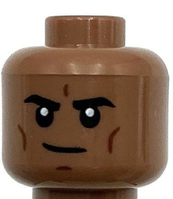 Lego New Medium Brown Minifigure Head Black Eyebrows Reddish Brown Cheek Lines