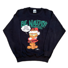 Vtg Garfield Be Naughty Sweatshirt Santa Claus Christmas Logo Pullover Freeze XL